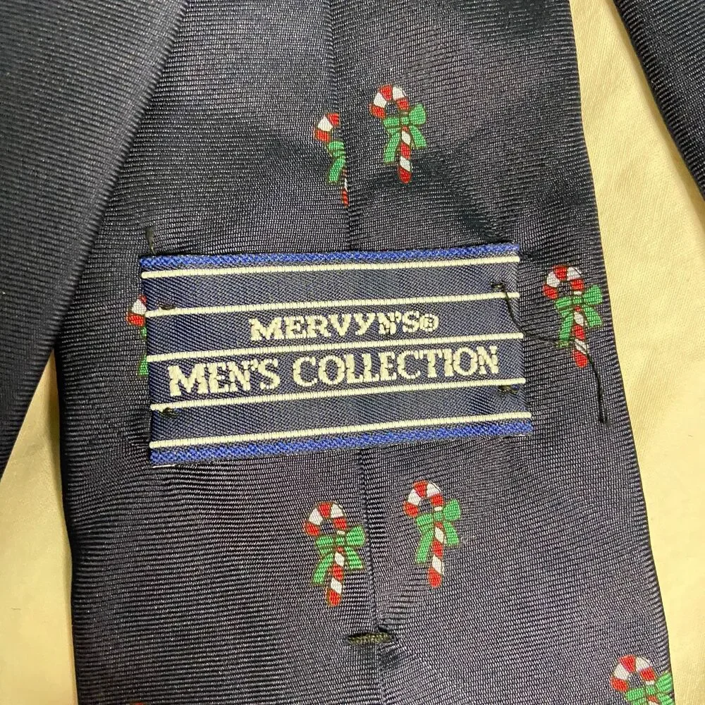 #7908 MERVINS MENS COLLECTION BLUE CANDY CANE NECKTIE 3.5 X 56 POLYESTER VTG